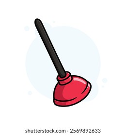 Red Toilet Plunger Cartoon Icon Vector Illustration. Isolated background.