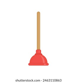 Red Toilet plunger icon. Rubber plunger in flat style. House cleaning tool. 