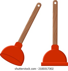 Red toilet plunger, illustration, vector on a white background.