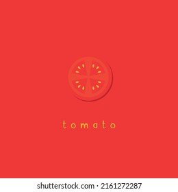 Red Tomato. Red Background. Minimal Flat Style. Minimalistic Vegetable. Clean Background. Tomato Slices. Modern vector illustration.