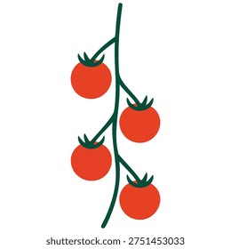 Red tomato bunch on stem minimalist bold shape cartoon vector ideal for recipe cards vegetable guides