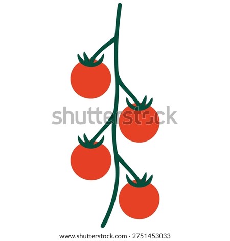Red tomato bunch on stem minimalist bold shape cartoon vector ideal for recipe cards vegetable guides