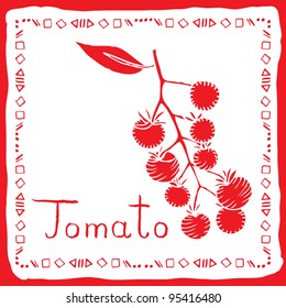 red tomato bunch on white background- label