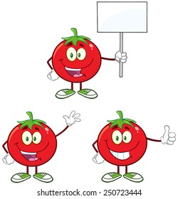 Red Tomato Cartoon Mascot Character Different Interactive Poses 4. Vector Collection Set Isolated On White