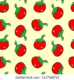 red tomato cartoon object seamless pattern on yellow background, vector doodle art