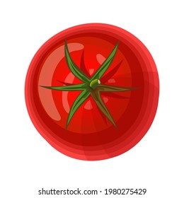 Tomate rojo al estilo de las caricaturas. Ilustración vectorial aislada en fondo blanco.