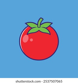 Ilustración roja del icono del Vector de la historieta del tomate aislada en fondo azul