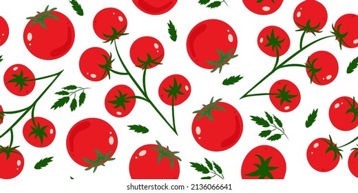 Red tomato cherry and whole seamless pattern. Original simple flat illustration. Cartoon style