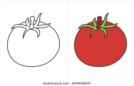 red tomato coloring drawing outline book for childen and kids for education
