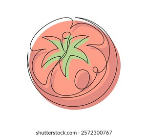 Red tomato contour line isolated on white background. Simple vegetable silhouette. Hand drawn tomato outline. Vector illustration