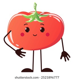 Red Tomato niedlichen Charakter. Tomate minimalistischer Stil einzeln auf weißem Hintergrund. Illustration ist geeignet für Menübücher, T-Shirts, Aufkleber oder Web