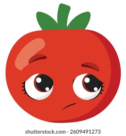 Red tomato with expressive face, ideal for food education, garden-themed visuals, vegetarian content, or child-friendly illustrations about vegetables