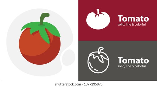 red tomato flat icon, with tomato simple, line icon