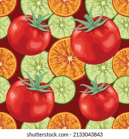 red tomato and fruits seamless pattern design