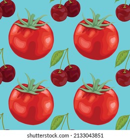 red tomato and fruits seamless pattern design