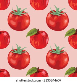 diseño de patrones sin fisuras de tomate rojo y frutas
