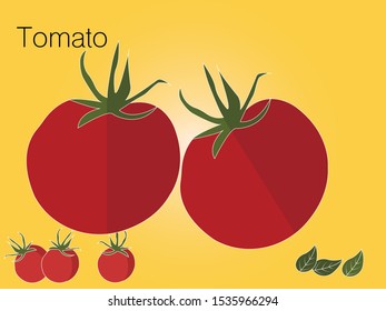 Red tomato with green leaf sketch of organic natural vegetable. Vector illustration can use for promotion, advertisement, with text; for agriculture themes, farm market and ketchup sauce label design
