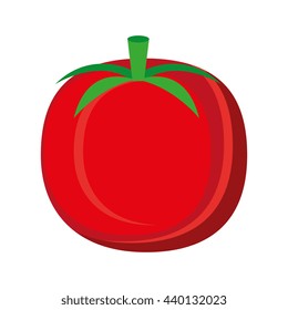 red tomato with green leaves front view over isolated background,vector illustration