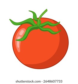 Red tomato with green leaves on white background. Vector illustration of vegetables for menu, children's book, print.