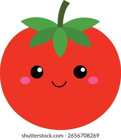 Rote Tomate mit grünen Blättern, Vektorgrafik