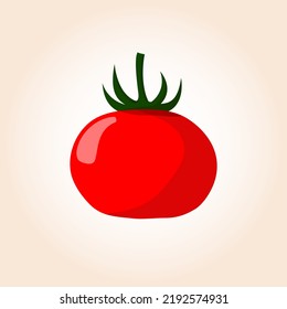 A red tomato with a green stalk. Flat style.