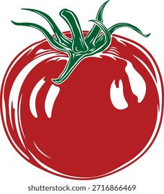 Tomate rojo con tallo verde sin fondo.