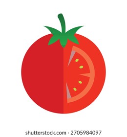 Tomate rojo medio cortado con semillas de comida vegetal