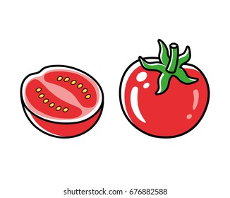 Red tomato with a half vector isolated.