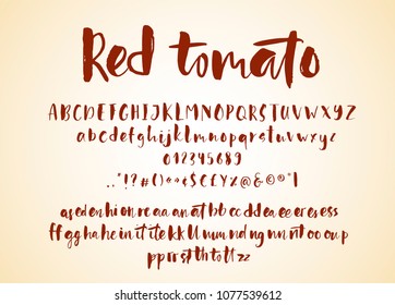 Red tomato. Handdrawn calligraphic vector font. Modern calligraphy.