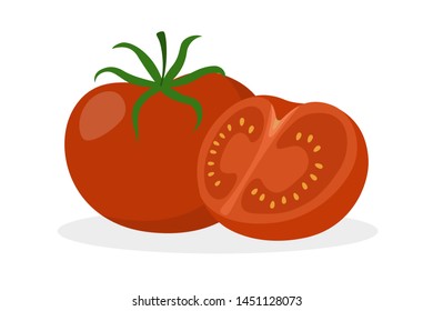 Red tomato. Healthy and fresh organic vegetable. Vegetarian food, raw nutrition. Isolated vector illustration in cartoon style