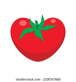 Red tomato is a healthy vegetable in the shape of a heart made in vector graphics on a white background