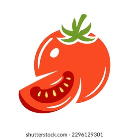 Red tomato isolated on white background. Vector illustration