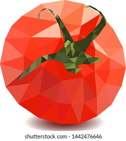 Red tomato isolated in triangulation, vector picture on white background