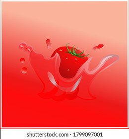 Red tomato with juice splash isolated on white