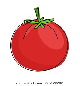 arte de la línea de tomate rojo ilustración de vector plano icono de dibujos animados clipart aislado en fondo blanco