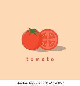 Red Tomato. Minimal Flat Style. Minimalistic Vegetable. Clean Background. Tomato Slices. Modern vector illustration.