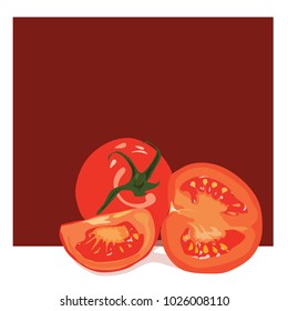 red tomato on red background, Vector illustration eps 8