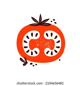 Tomate rojo sobre fondo blanco. Verdura sana. Comida dietética, vegetariana y natural. Nutrición adecuada. Ilustración plana vectorial dibujada a mano