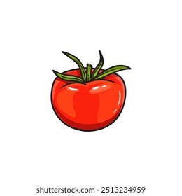 red tomato on a white background. Vegetarian food tomato in sketch style for packaging and prints. Doodle. Vector illustration
