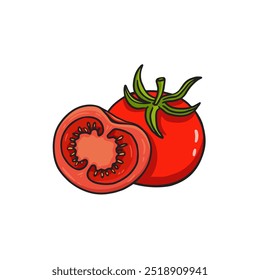 tomate vermelho sobre fundo branco. Comida vegetariana tomate em estilo de esboço para embalagem e impressões. Rabiscar. Ilustração vetorial
