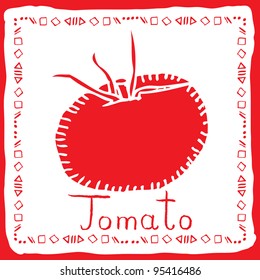 red tomato on white background- label