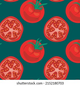 red tomato pattern on green background