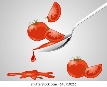 Red tomato sauce on the spoon