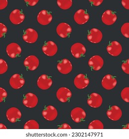 Red tomato seamless pattern. Colored vector illustration for kitchen design, wrapping paper and wallpaper. 