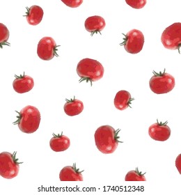 Red tomato seamless pattern on a white background. Pixel Graphics. Fresh vegetable. Healthy product. 8 bit. Vector illustration.