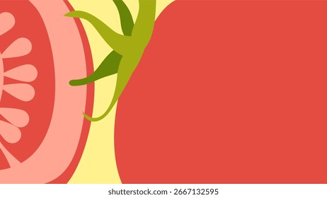 Tomate rojo con la estética ondulada simple en el fondo pastel, Ilustración vectorial