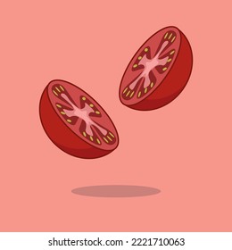 vector libre de rodaje de tomate rojo con fondo de níquel, para afiche de alimentos para ingredientes, menú de alimentos, libro de ilustraciones de verduras y frutas, y diseño de alimentos de chapa de iconos
