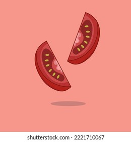 red tomato slice free vector with pnk background, for ingredient food poster, food menu, vegetables and fruits illustration book, and icon tamplate food design