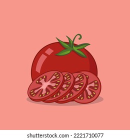 red tomato slice free vector with pnk background, for ingredient food poster, food menu, vegetables and fruits illustration book, and icon tamplate food design