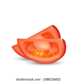 Red tomato slices isolated on white background. Realistic 3d vector.